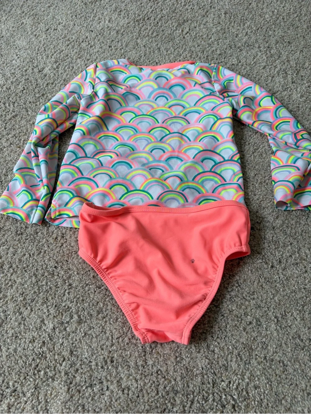 Gap Toddler Girl 4T Swimsuit Rashguard Bottoms Set Rainbow Coral Pink